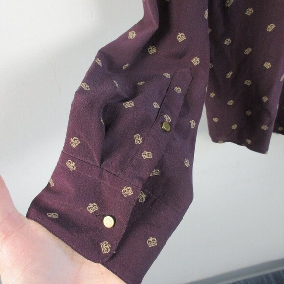 Club Monaco 100% Silk Button Down Long Sleeve Shirt Women's Maroon Formal 86 - Picture 8 of 11
